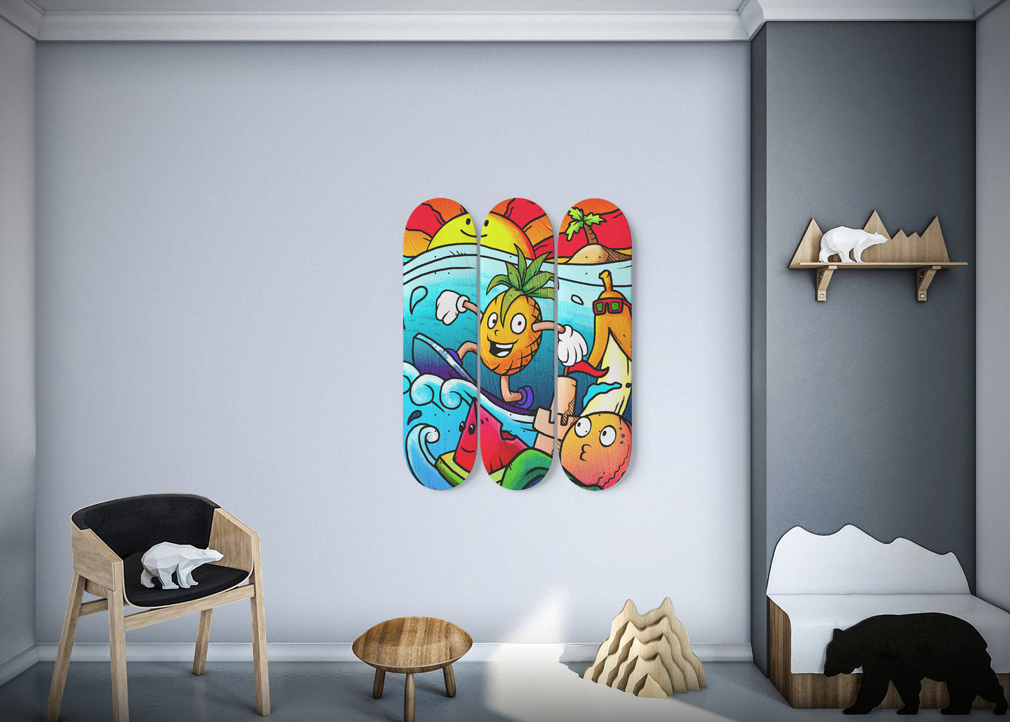 Tropical Surfer Doodle - 3 Piece Skateboard Wall Art