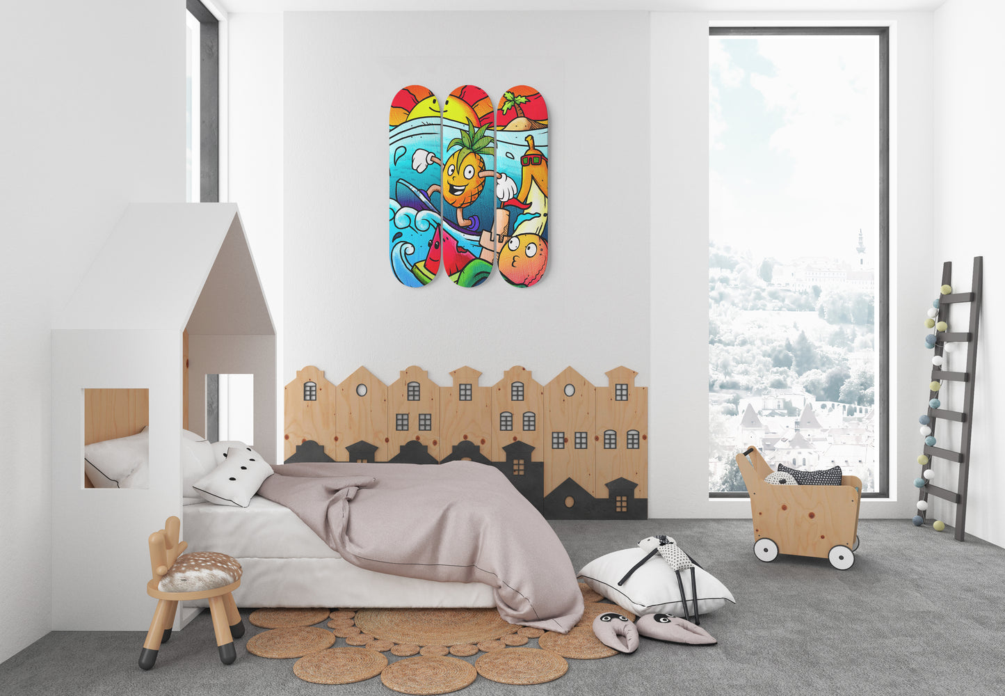 Tropical Surfer Doodle - 3 Piece Skateboard Wall Art