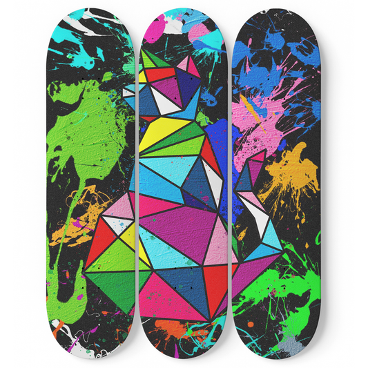 Elegant Cat #1.0 3-Deck Skateboard Wall Art:Adorbale, Colorful Design