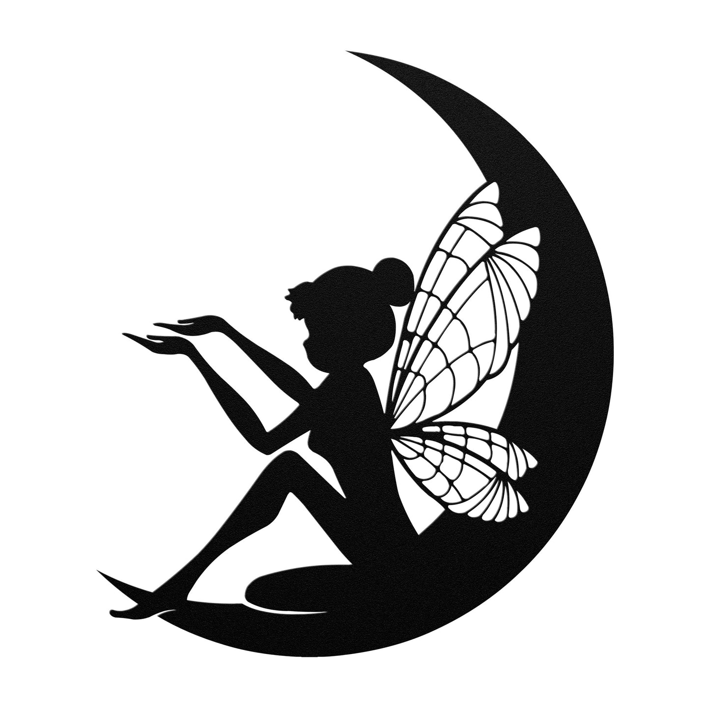 Beautiful Fairy Sit on the Crescent Moon Metal Wall Art
