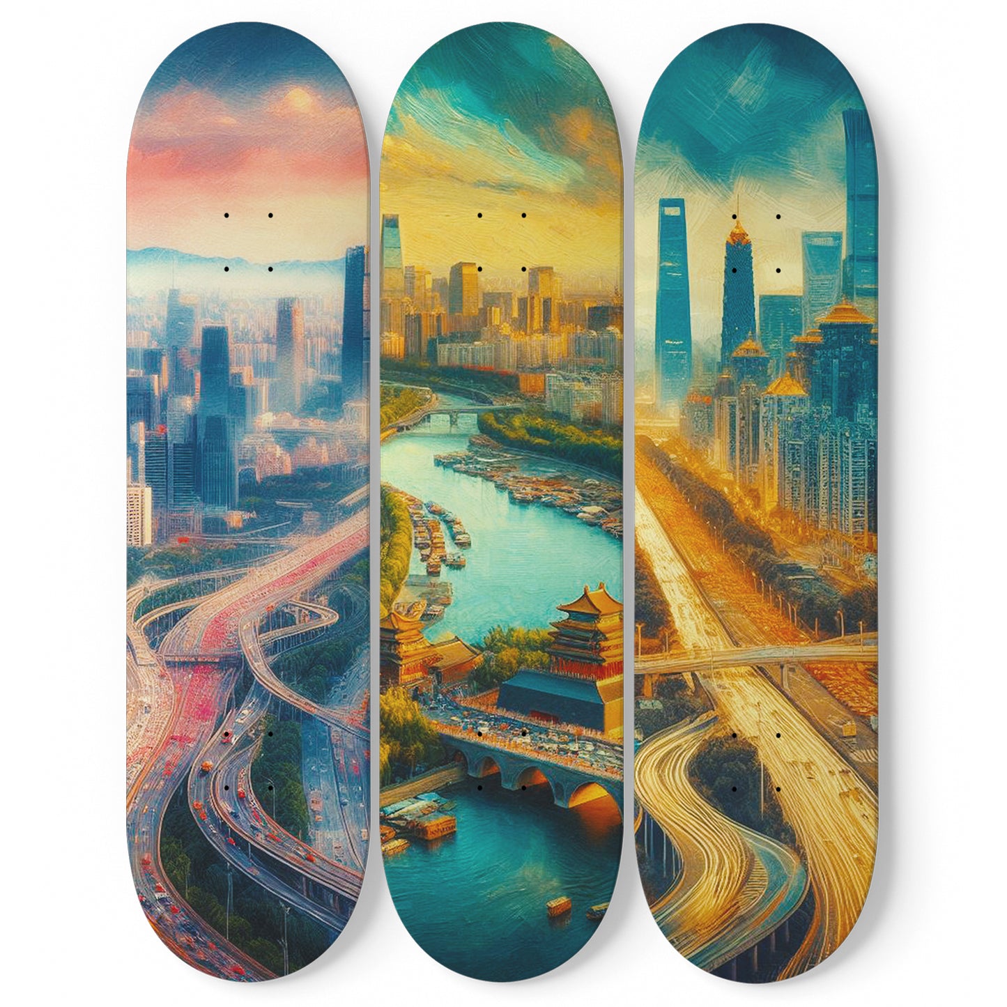 Beijing Cityscaper 3-Deck Skateboard Wall Art