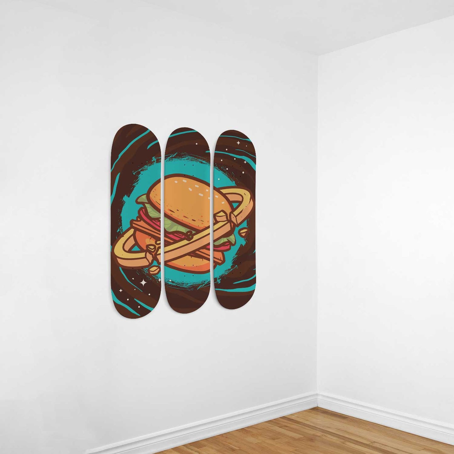 Burger Planet 3 Deck Skateboard Wall Art :Deliciously Unique Urban Decor