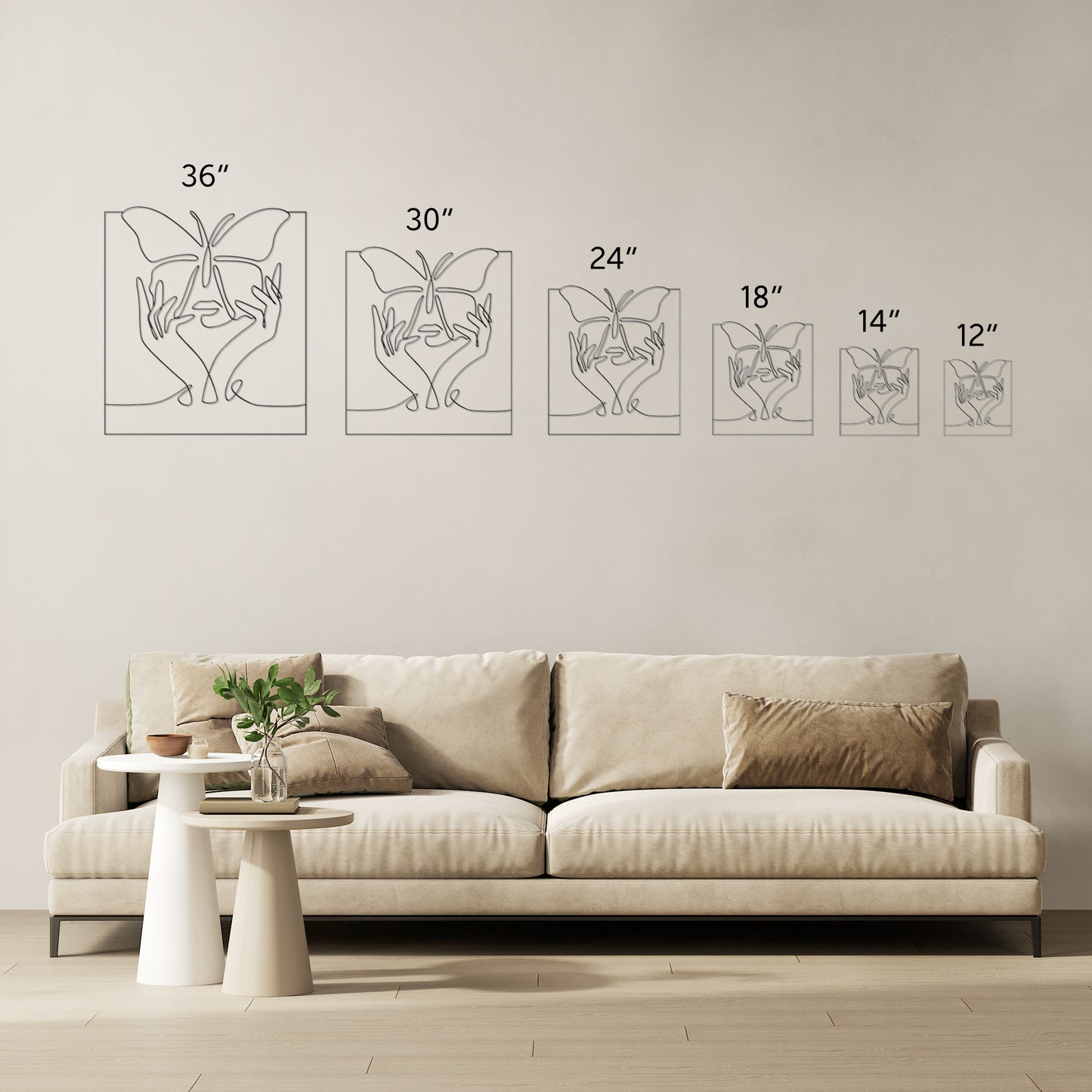 Butterfly Face Continuous Line Art Metal Wall Art
