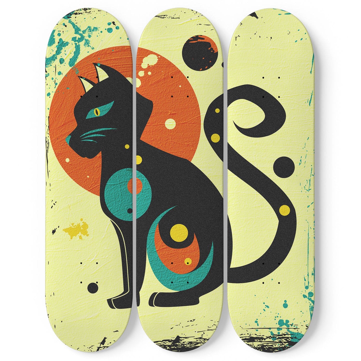 Copy of Elegant Cat #4.0 3-Deck Skateboard Wall Art:Adorbale, Colorful Design