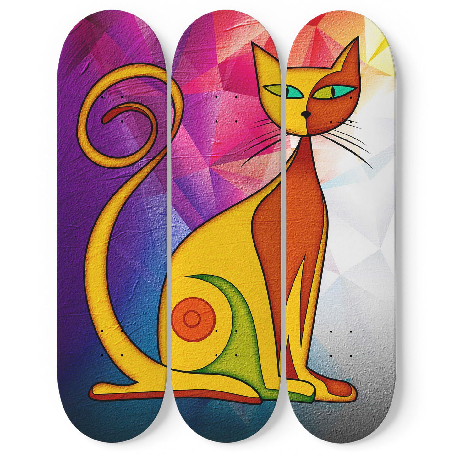 Elegant Cat #5.0 3-Deck Skateboard Wall Art:Adorbale, Colorful Design