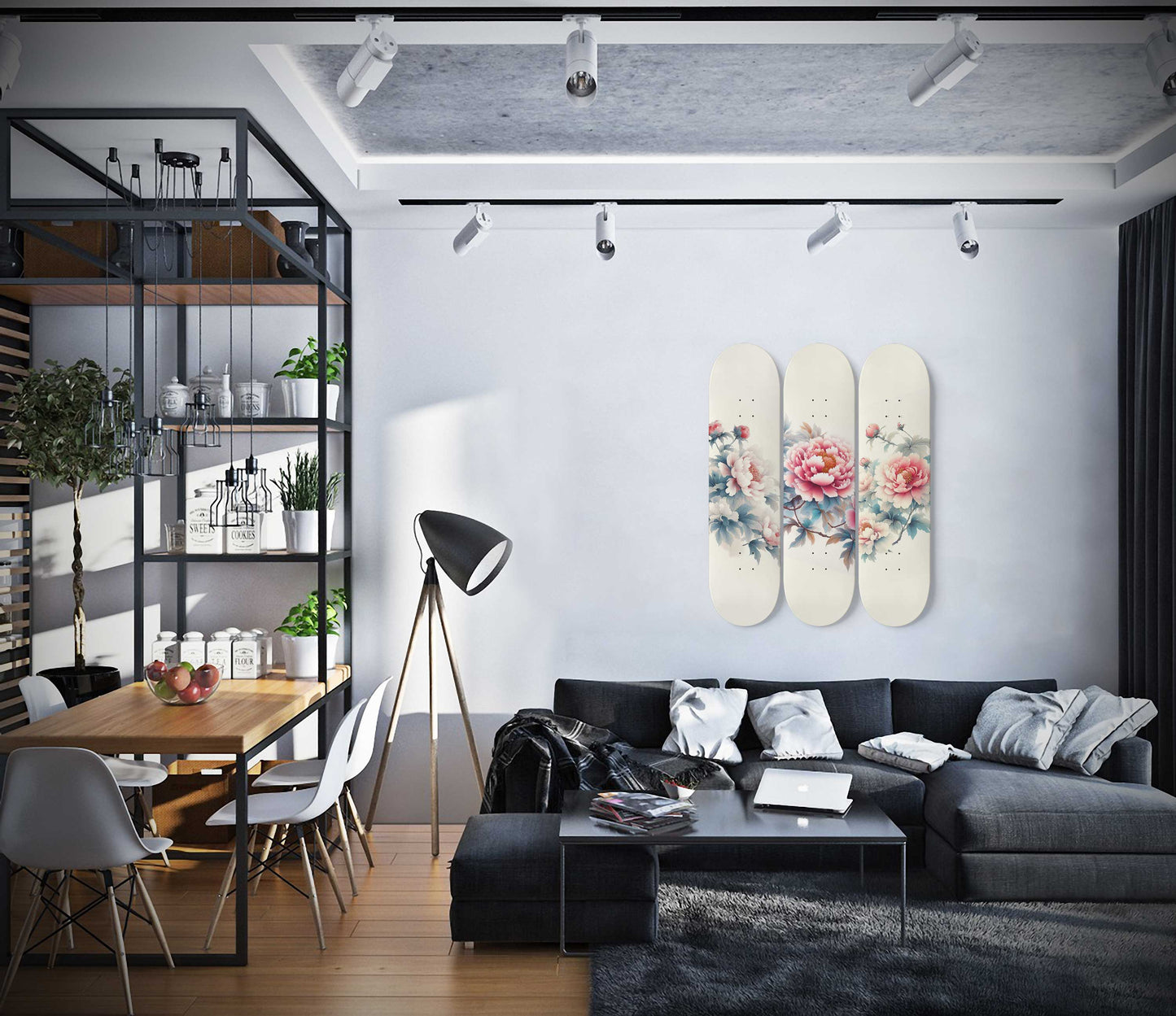 Chinese Peony 3-Deck Skateboard Wall Art