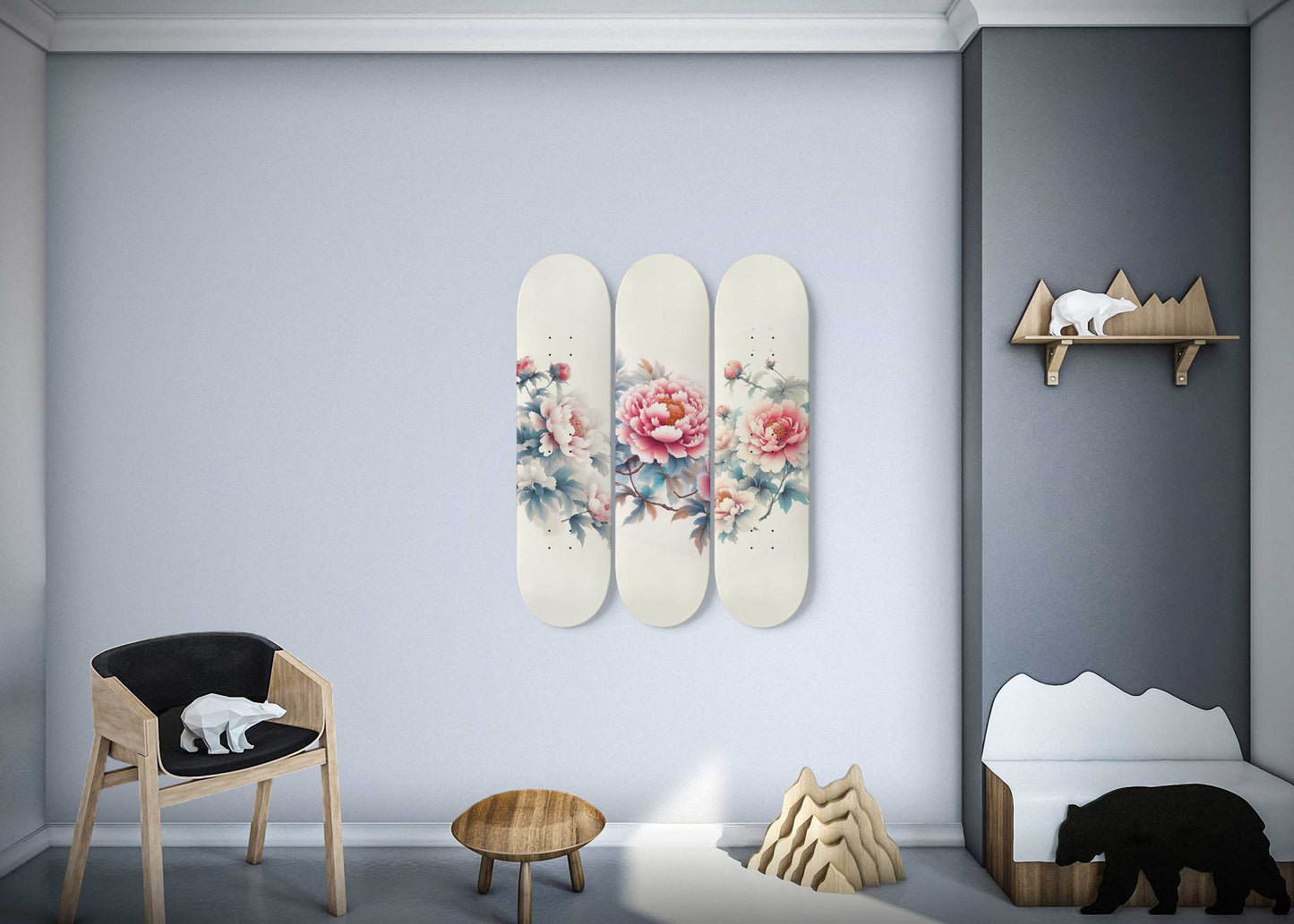 Chinese Peony 3-Deck Skateboard Wall Art
