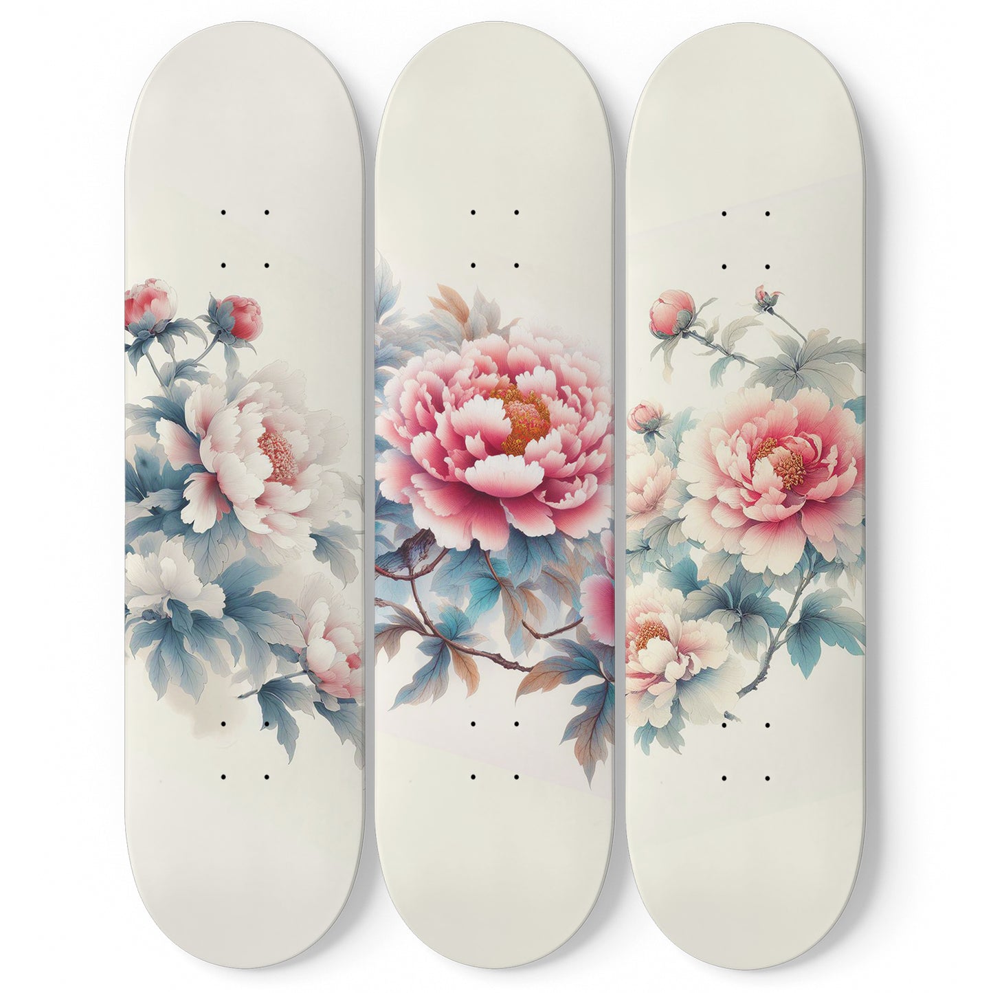 Chinese Peony 3-Deck Skateboard Wall Art