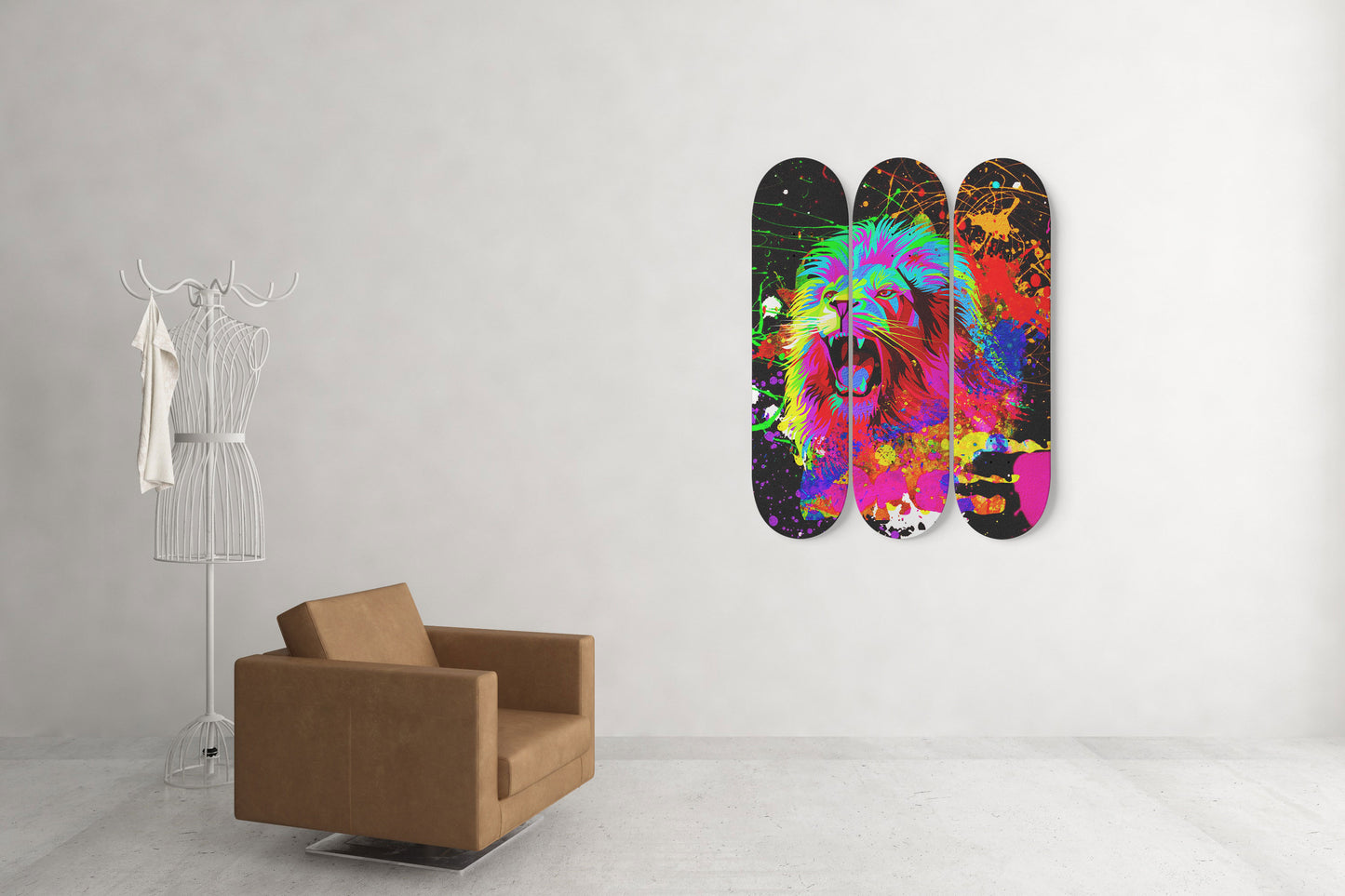 Lion Pride #3.0 3-Deck Skateboard Wall Art: Vibrant, Colorful Design