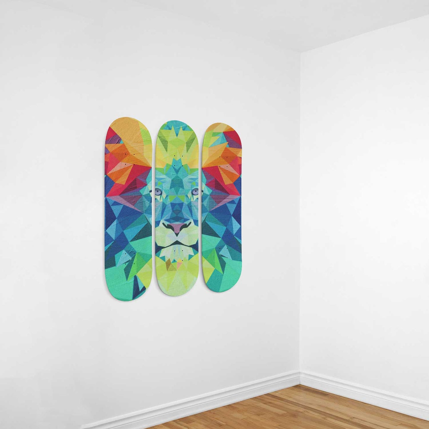 Lion Pride #5.0 3-Deck Skateboard Wall Art: Vibrant, Colorful Design