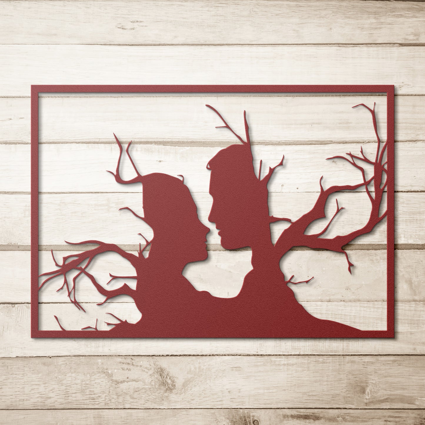 Face on a Tree Silhouette Kissing metal Wall Art