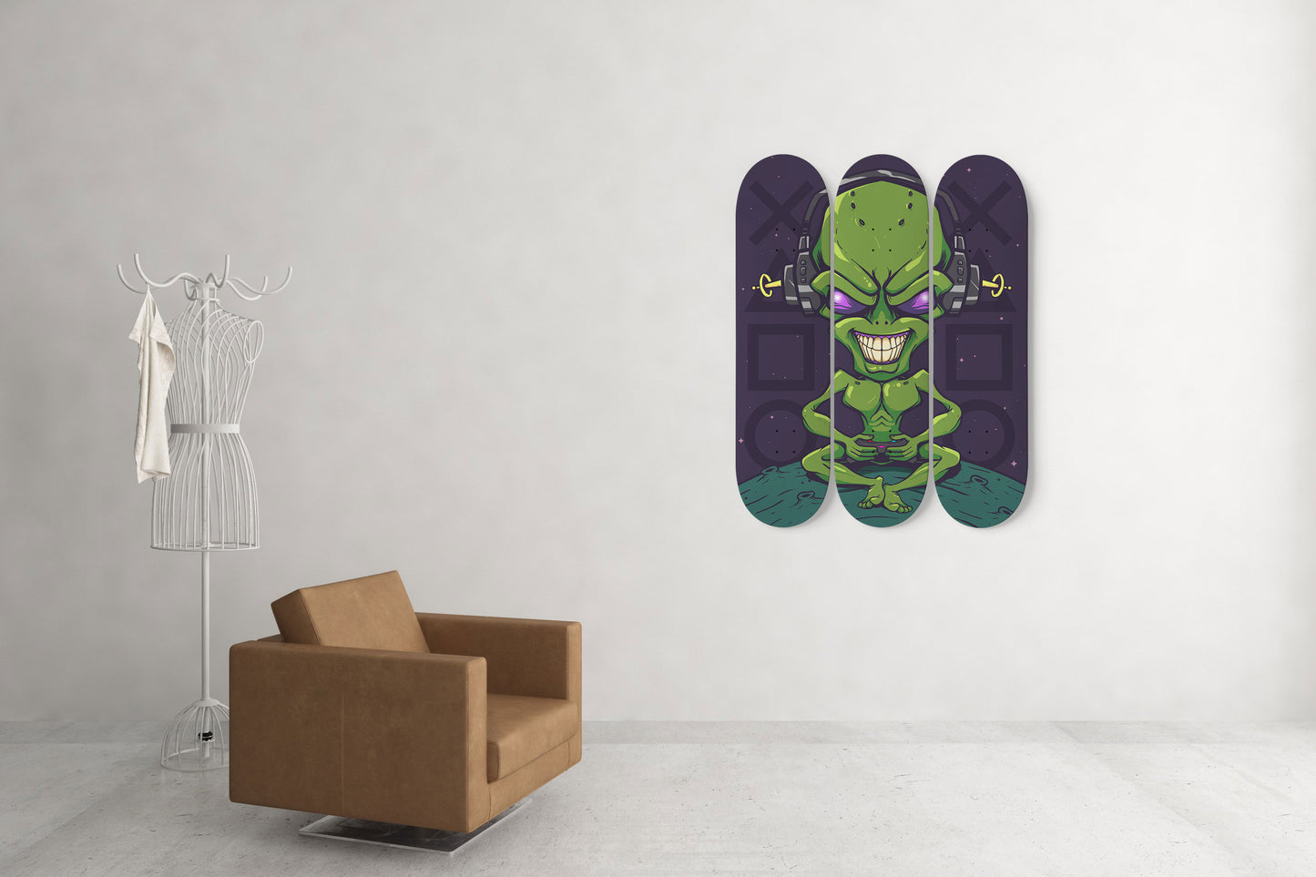 Galaxy Gaming 3 Deck Skateboard Wall Art: Level Up Your Space