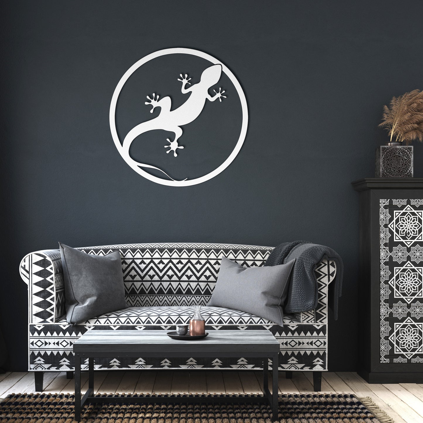 Gecko on a Ring Metal Wall Art