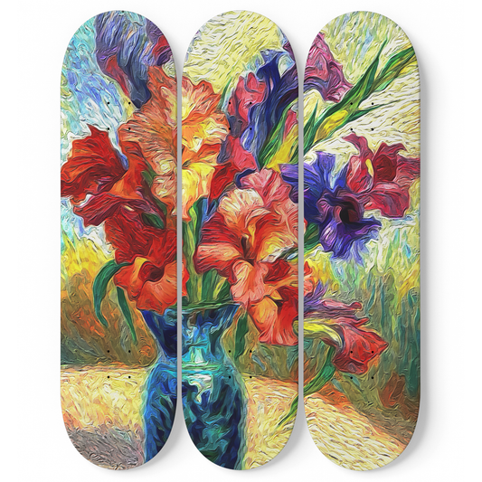 Van Gogh Gladioli Inside the Base 3-Deck Skateboard Wall Art: A Masterpiece With Floral Design