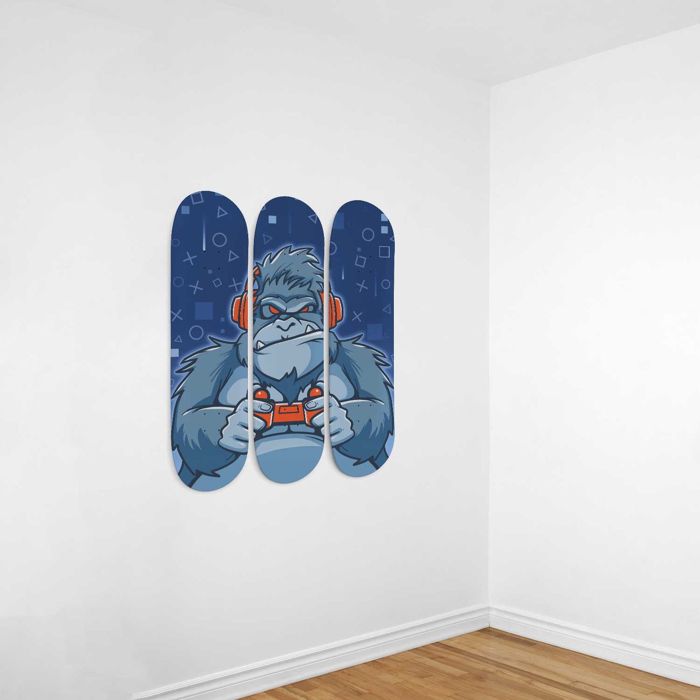 Gorilla Gaming 3 Deck Skateboard Wall Art: Unleash the Beast