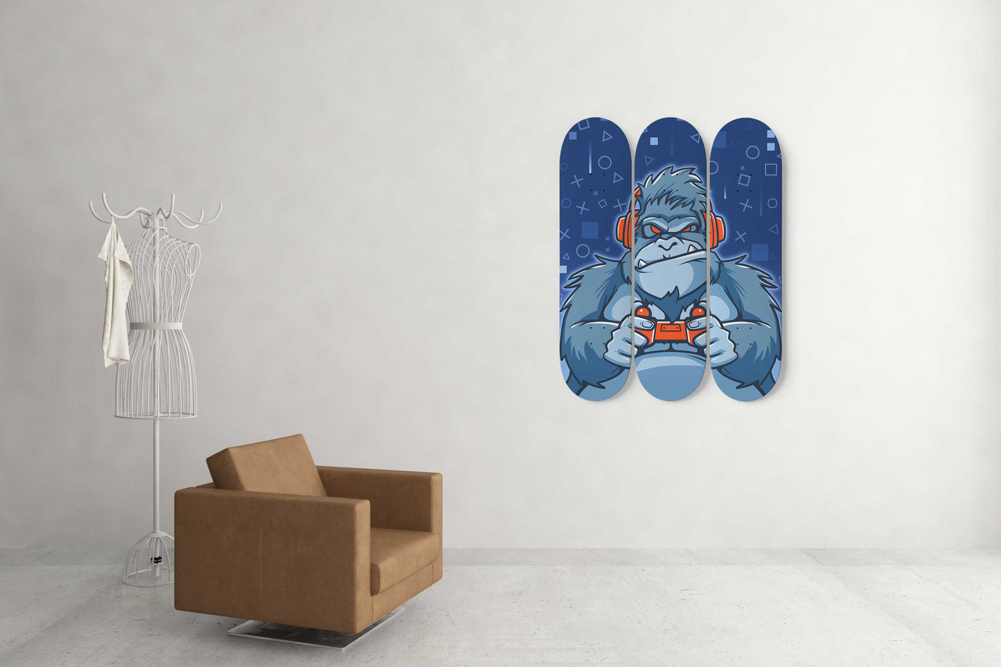 Gorilla Gaming 3 Deck Skateboard Wall Art: Unleash the Beast