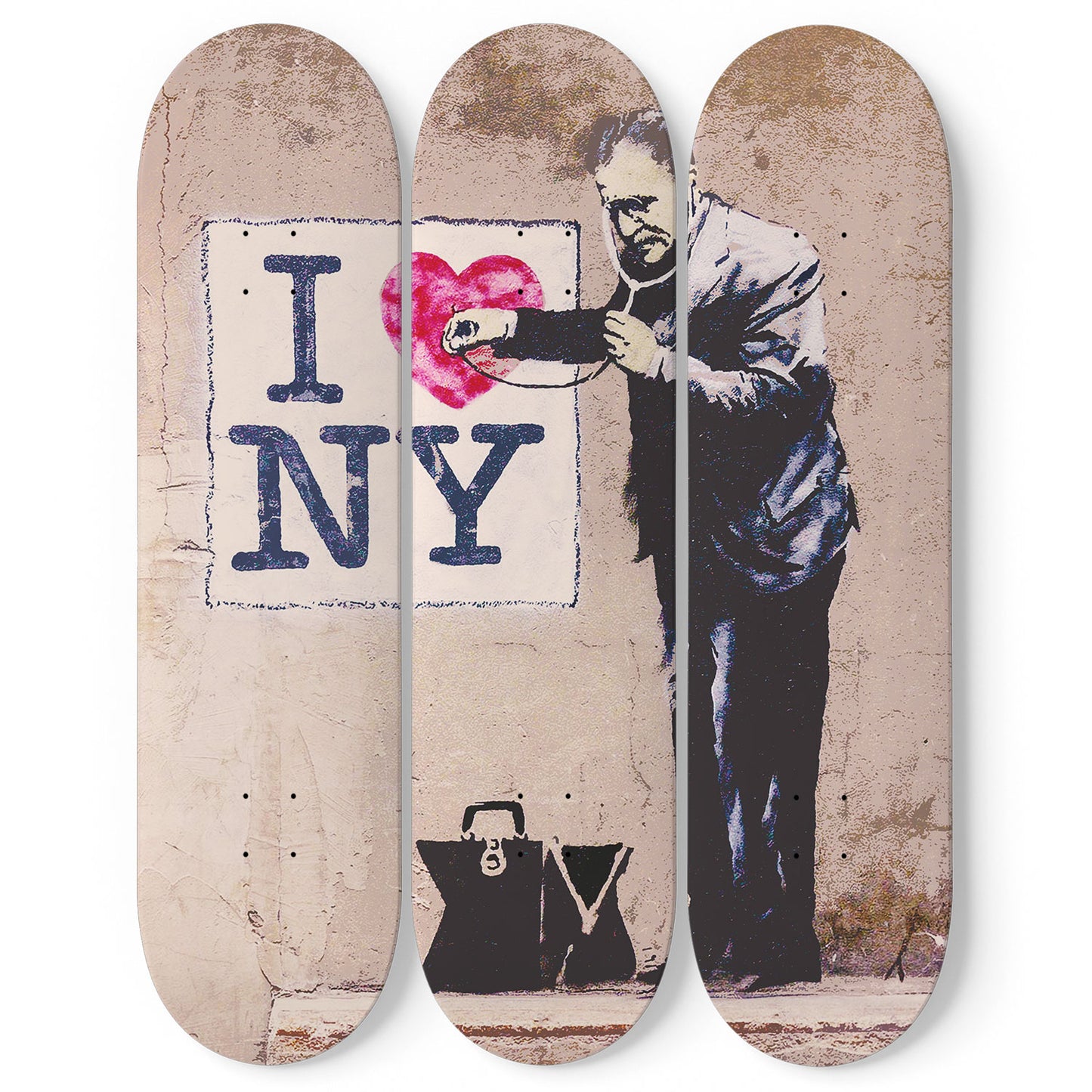 Banksy I Love NY 3 Deck Skateboard Wall Art: Urban Love, Urban Art