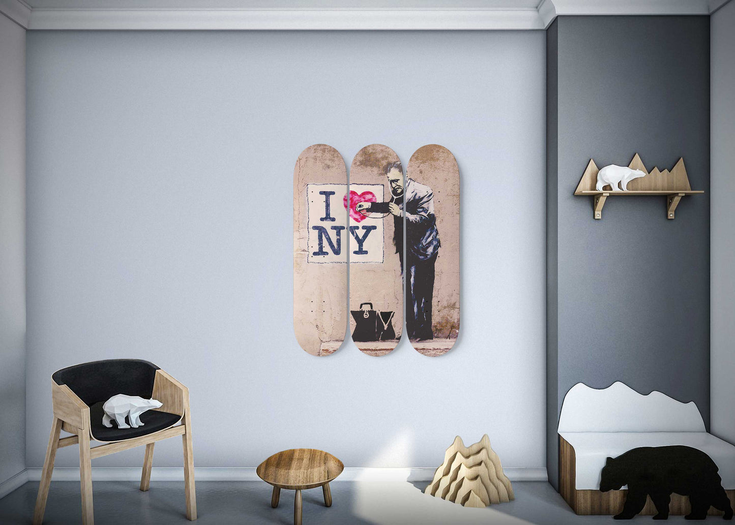 Banksy I Love NY 3 Deck Skateboard Wall Art: Urban Love, Urban Art