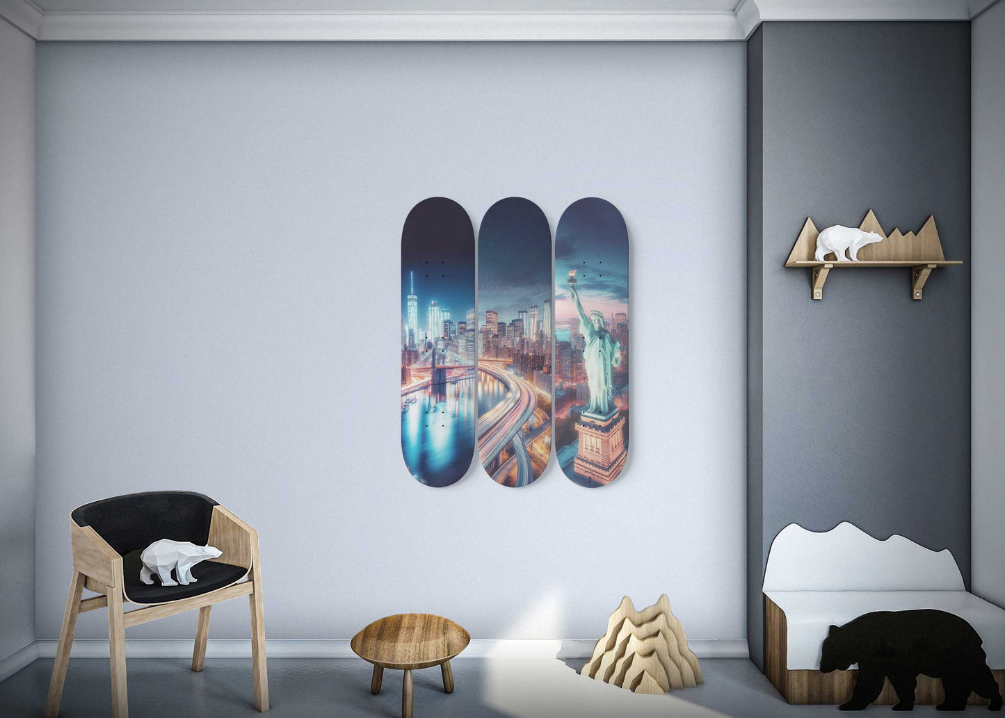 I Love New York  Cityscaper 3-Deck Skateboard Wall Art