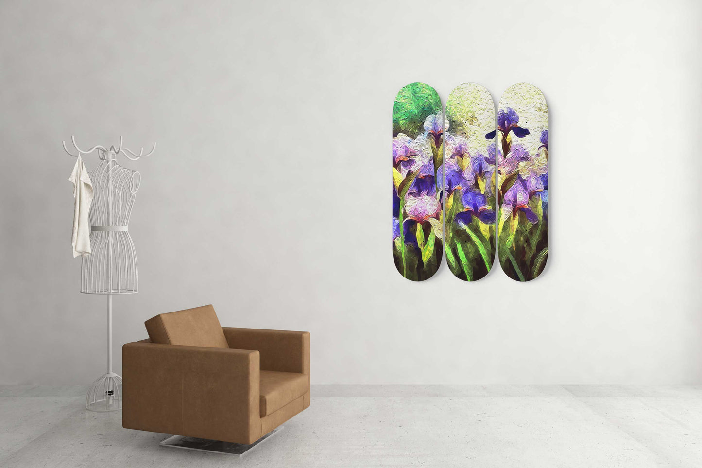 Van Gogh Irises Garden 3-Deck Skateboard Wall Art: Floral Decor
