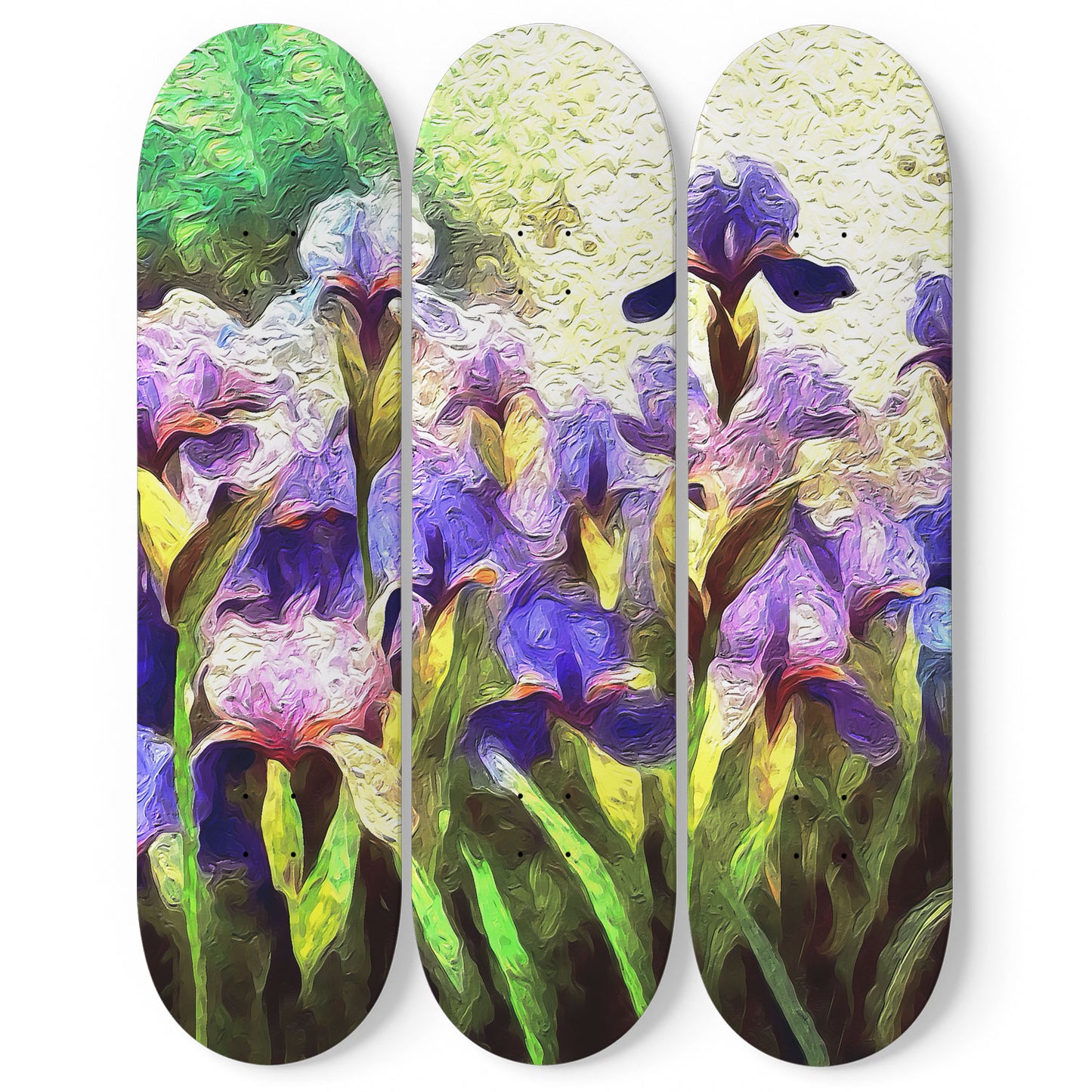 Van Gogh Irises Garden 3-Deck Skateboard Wall Art: Floral Decor