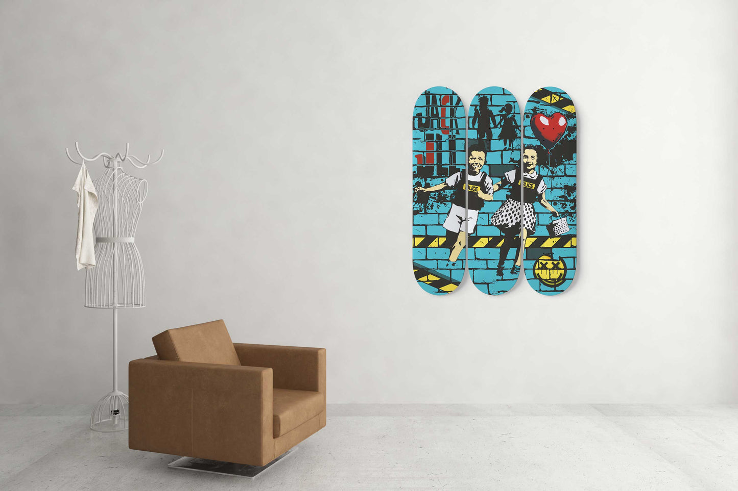 Banksy Jack and Jill 3 Deck Skateboard Wall Art: Urban Satire on the Move