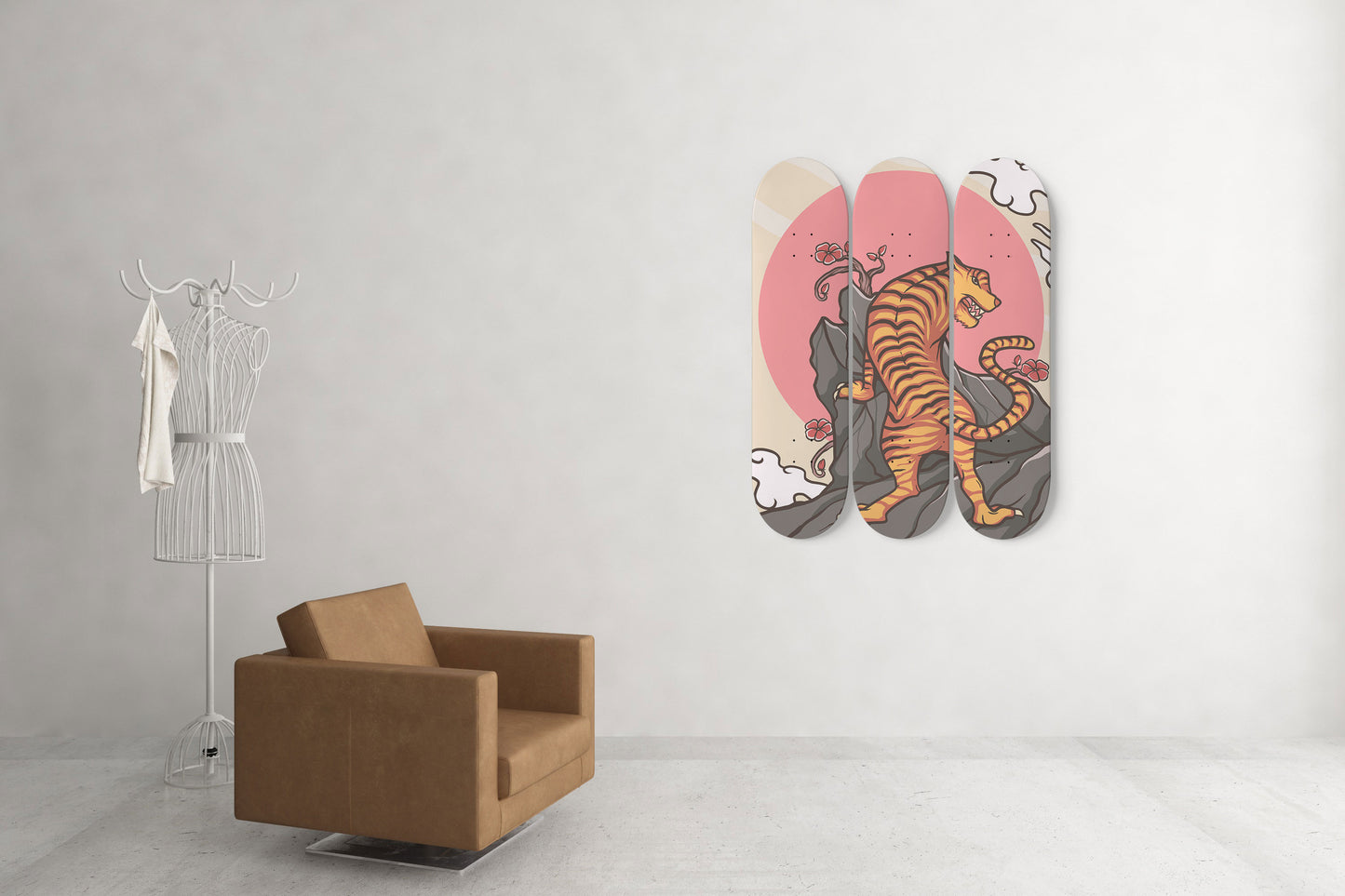 Japanese Tiger Design 3 Deck Skateboard Wall Art: Embrace the Roar