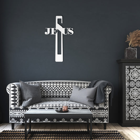 Jesus Name in a Cross Metal Wall Art