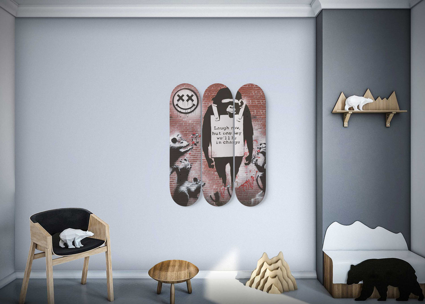 Banksy Laugh Now 3 Deck Skateboard Wall Art: Masterpiece,Beautiful Design