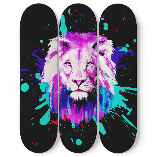 Lion Pride #1.0 3-Deck Skateboard Wall Art: Vibrant, Colorful Design