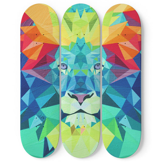 Lion Pride #5.0 3-Deck Skateboard Wall Art: Vibrant, Colorful Design