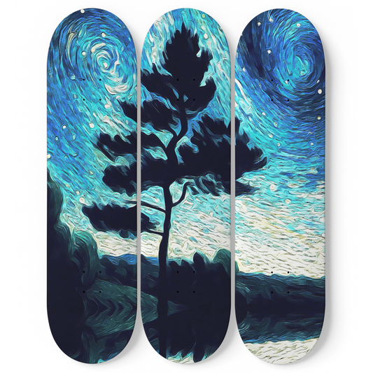Van Gogh Midnight in a Lake 3-Deck Skateboard Wall Art