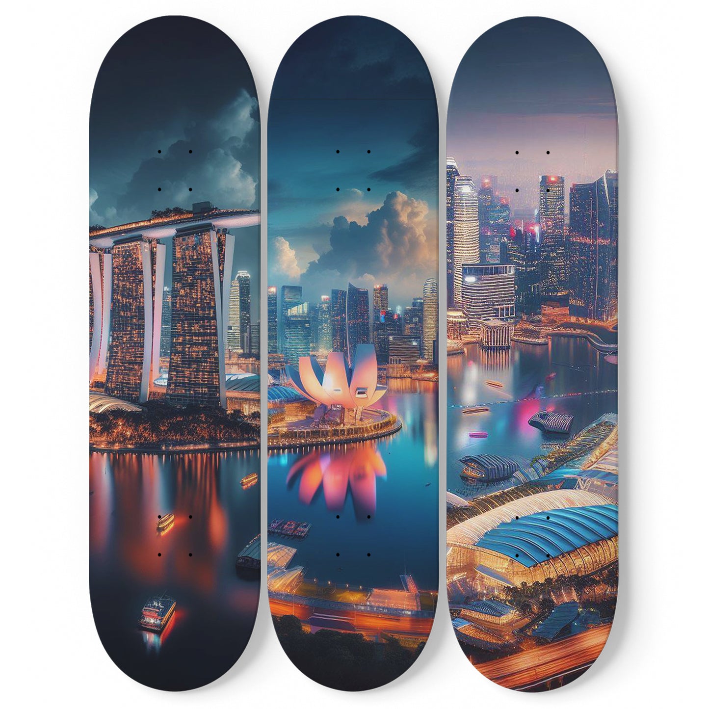 Singapore Cityscaper 3-Deck Skateboard Wall Art