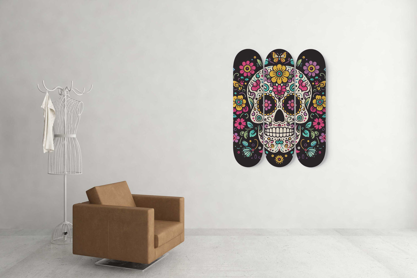 Sugar Skull #1.0 3-Deck Skateboard Wall Art: Dia de los Muertos Delight