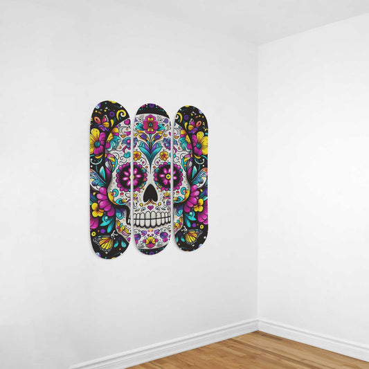 Sugar Skull #2.0 3-Deck Skateboard Wall Art: Dia de los Muertos Delight