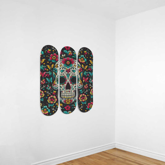 Sugar Skull #3.0 3-Deck Skateboard Wall Art: Dia de los Muertos Delight