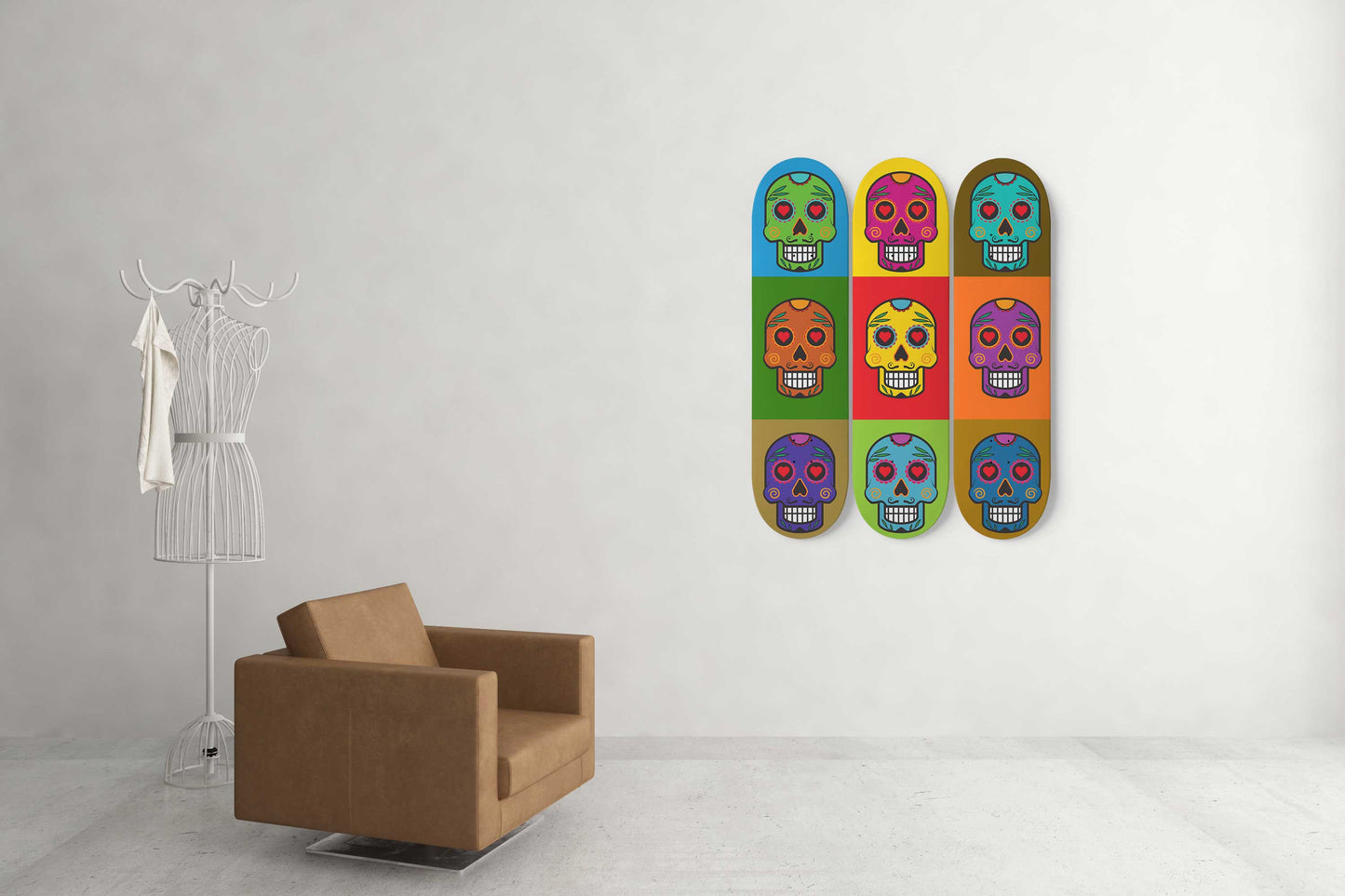 Sugar Skull #4.0 3-Deck Skateboard Wall Art: Dia de los Muertos Delight