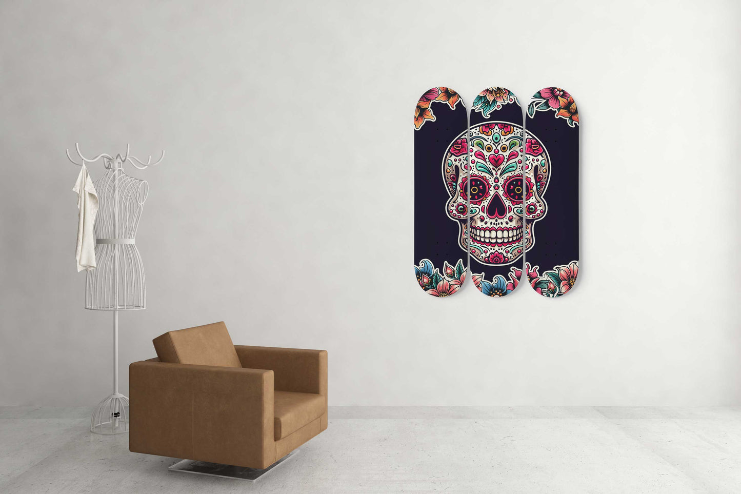 Sugar Skull #6.0 3-Deck Skateboard Wall Art: Dia de los Muertos Delight