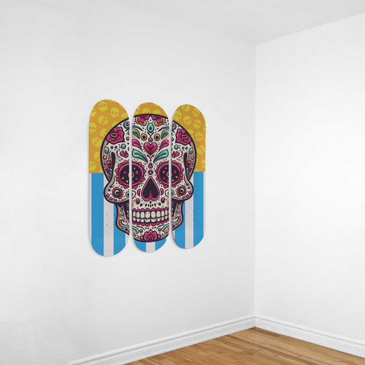 Sugar Skull #11.0 3-Deck Skateboard Wall Art: Dia de los Muertos Delight