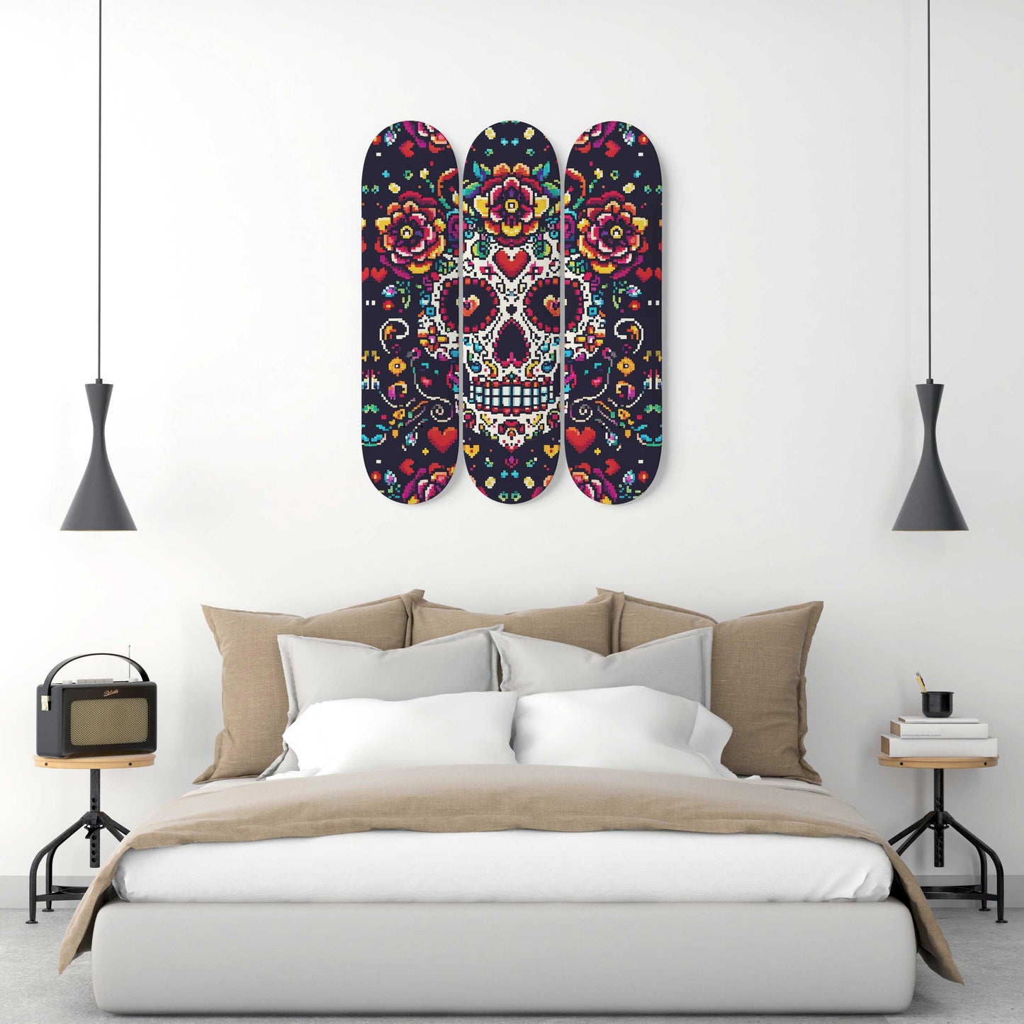 Sugar Skull #8.0 3-Deck Skateboard Wall Art: Dia de los Muertos Delight