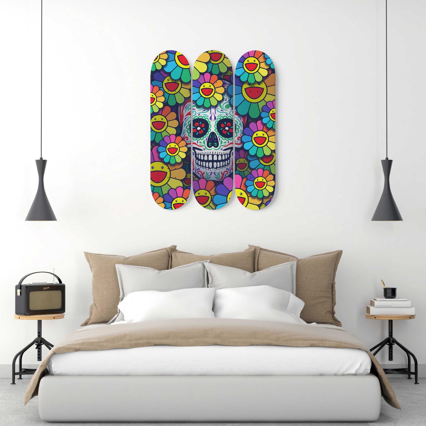 Sugar Skull #9.0 3-Deck Skateboard Wall Art: Dia de los Muertos Delight