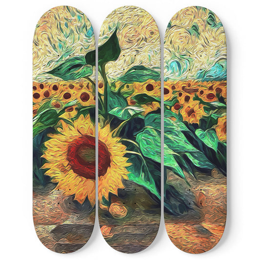 Van Gogh Sunflower Garden 3-Deck Skateboard Wall Art: A Masterpiece with Nature-Inspired Design