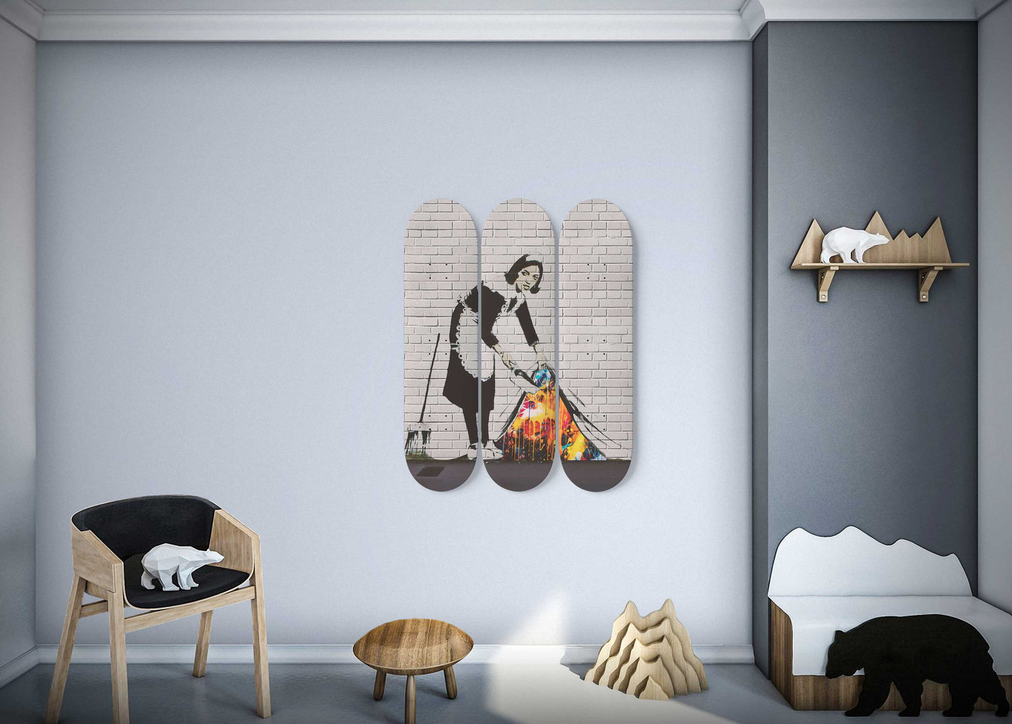 Banksy Sweep It Under the Carpet 3 Deck Skateboard Wall Art: Masterpiece,Beautiful Design