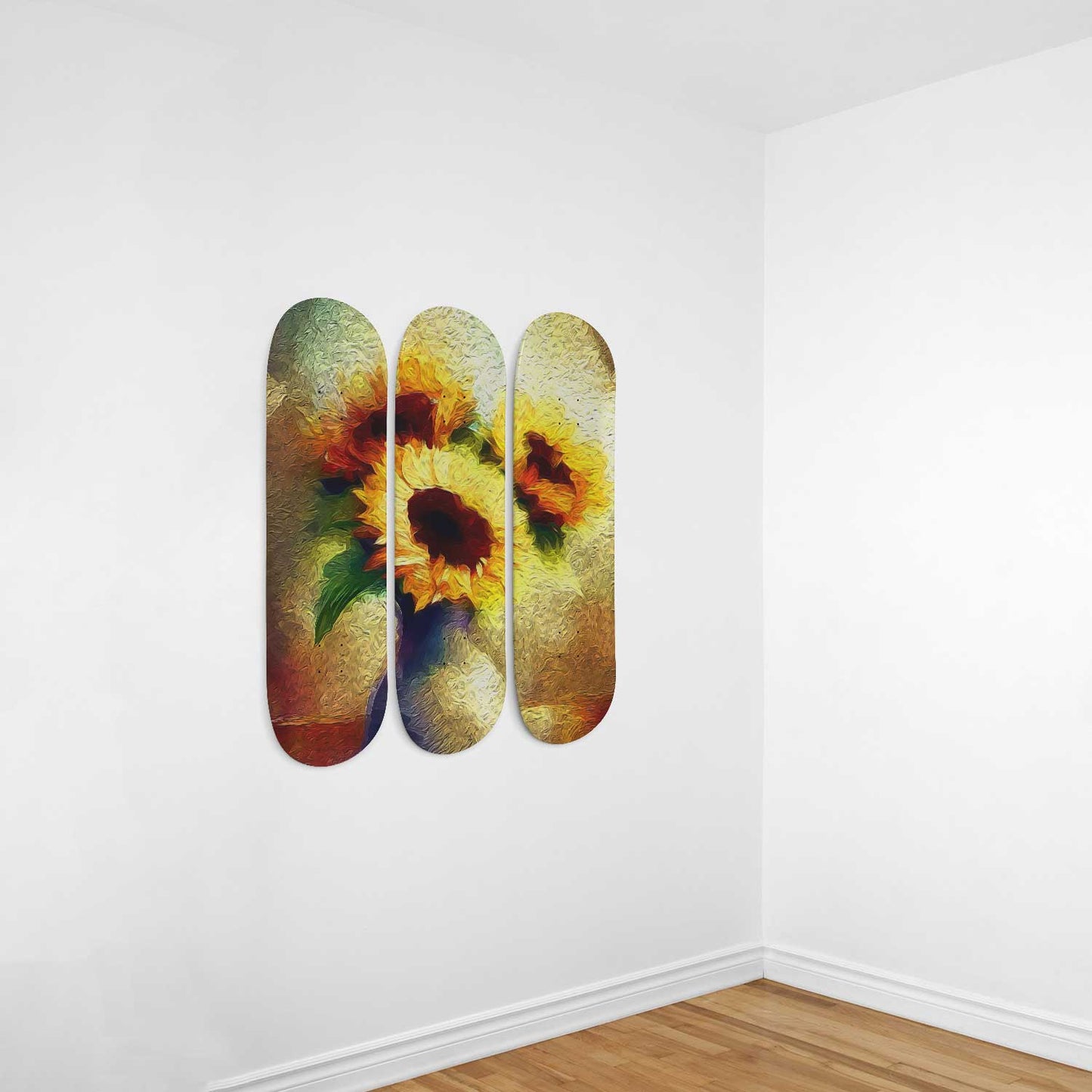 Van Gogh Three Sunflowers in a Vase 3-Deck Skateboard Wall Art