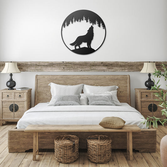 Wolf On The Moon Metal Wall Art
