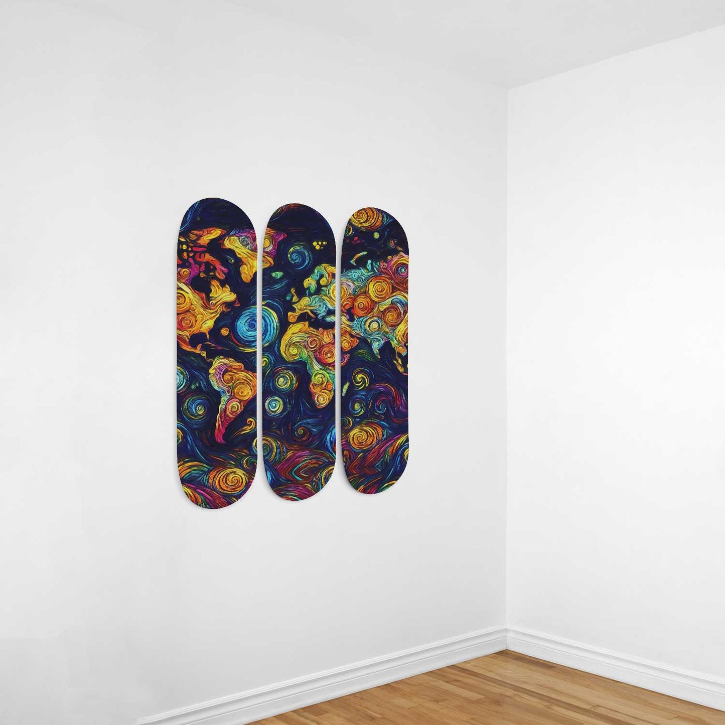 Van Gogh World Map 3-Deck Skateboard Wall Art: Travel with Art