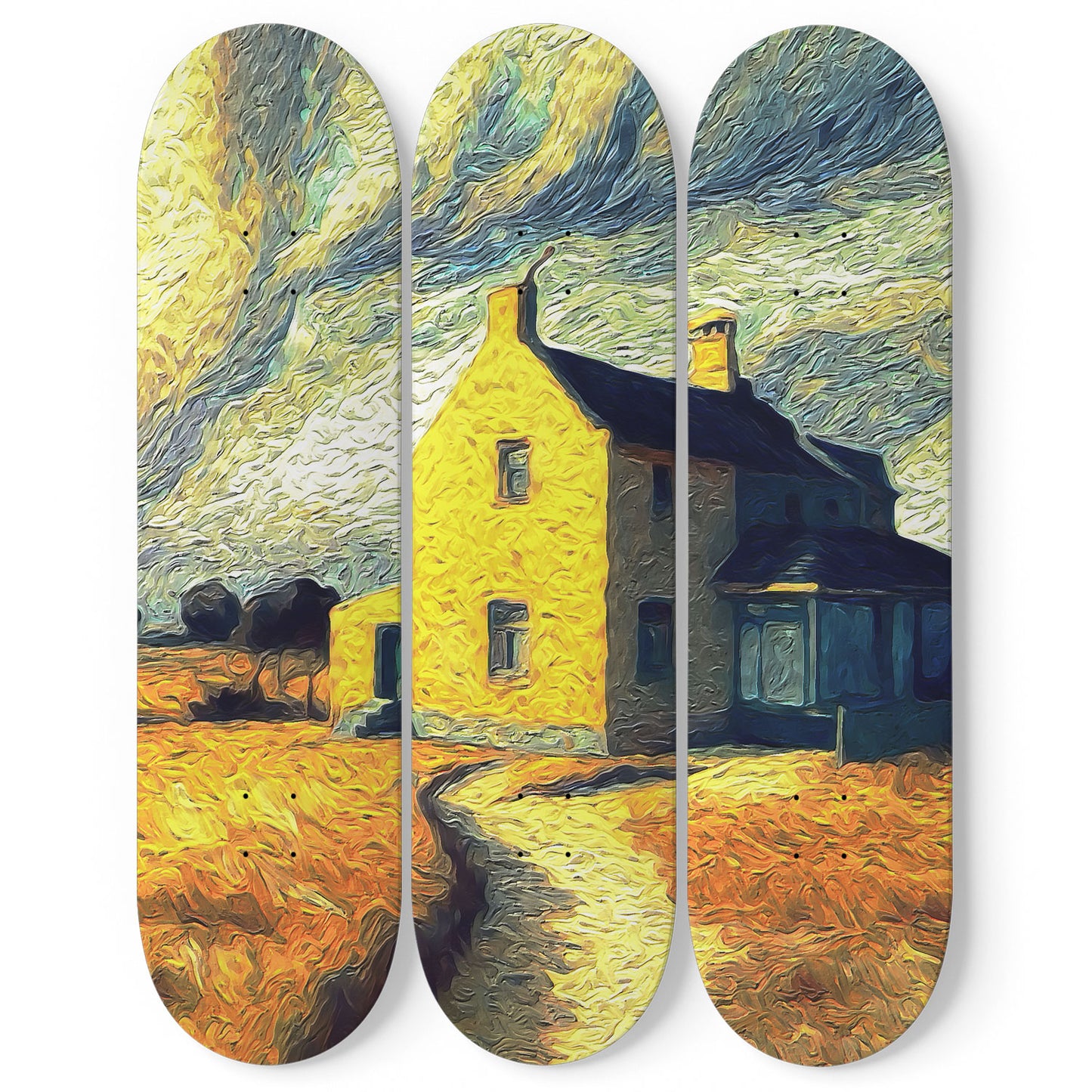 Van Gogh Yellow House 3-Deck Skateboard Wall Art