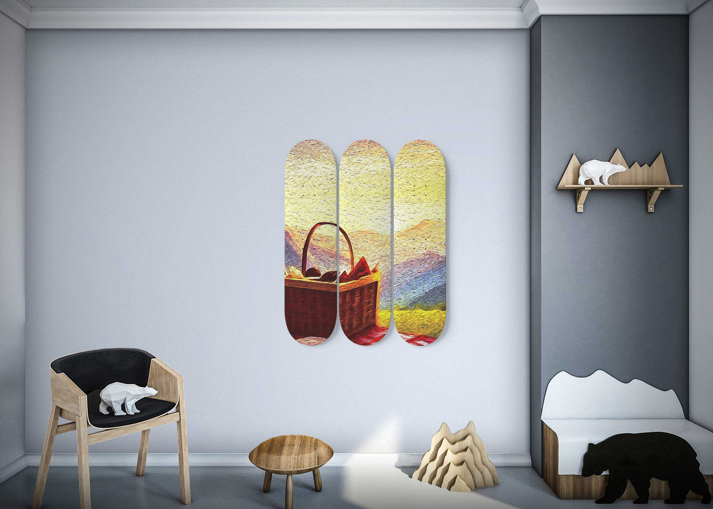 Van Gogh Basket and Sunset 3-Deck Skateboard Wall Art: A Brush with Nature