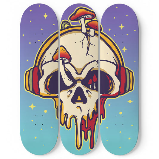 Beats and Skull 3 Deck Skateboard Wall Art: Edgy Urban Design