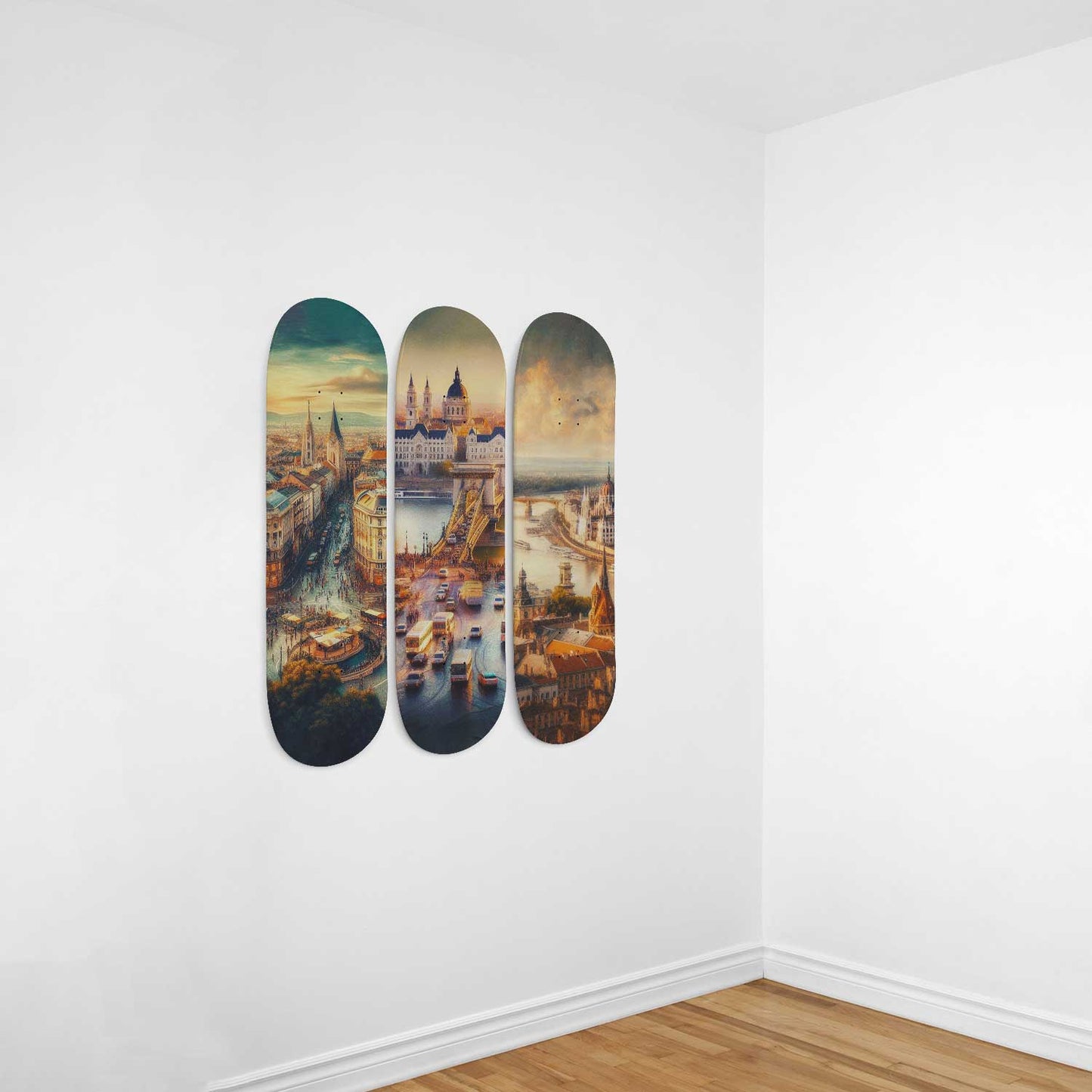 Budapest Cityscaper 3-Deck Skateboard Wall Art
